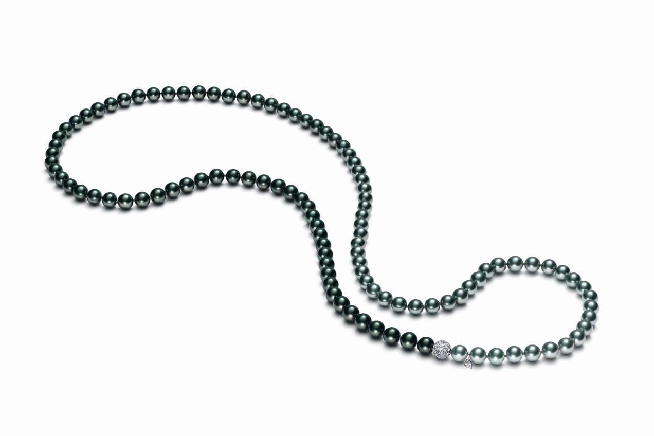  Mikimoto necklace with black South Sea pearls and diamonds in white gold