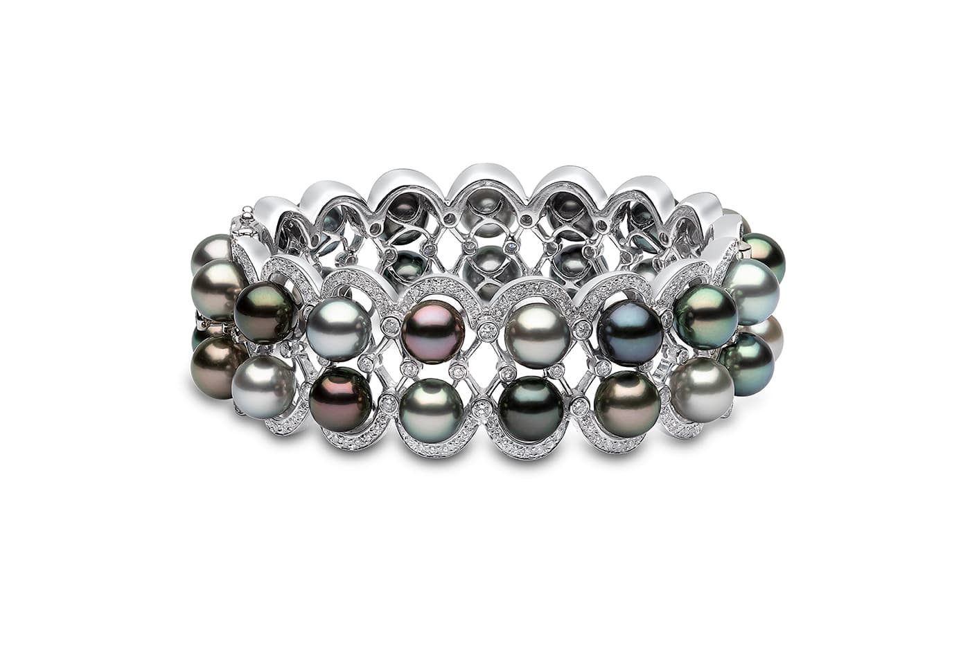  YOKO London bracelet with white South Sea pearls, Tahitian pearls and diamonds in white gold