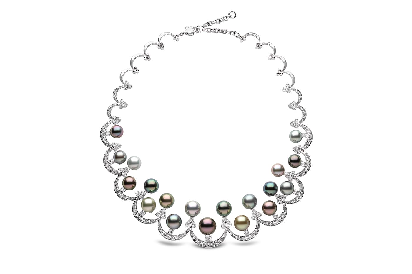  YOKO London necklace with white South Sea pearls, Tahitian pearls and 12ct of diamonds in white gold