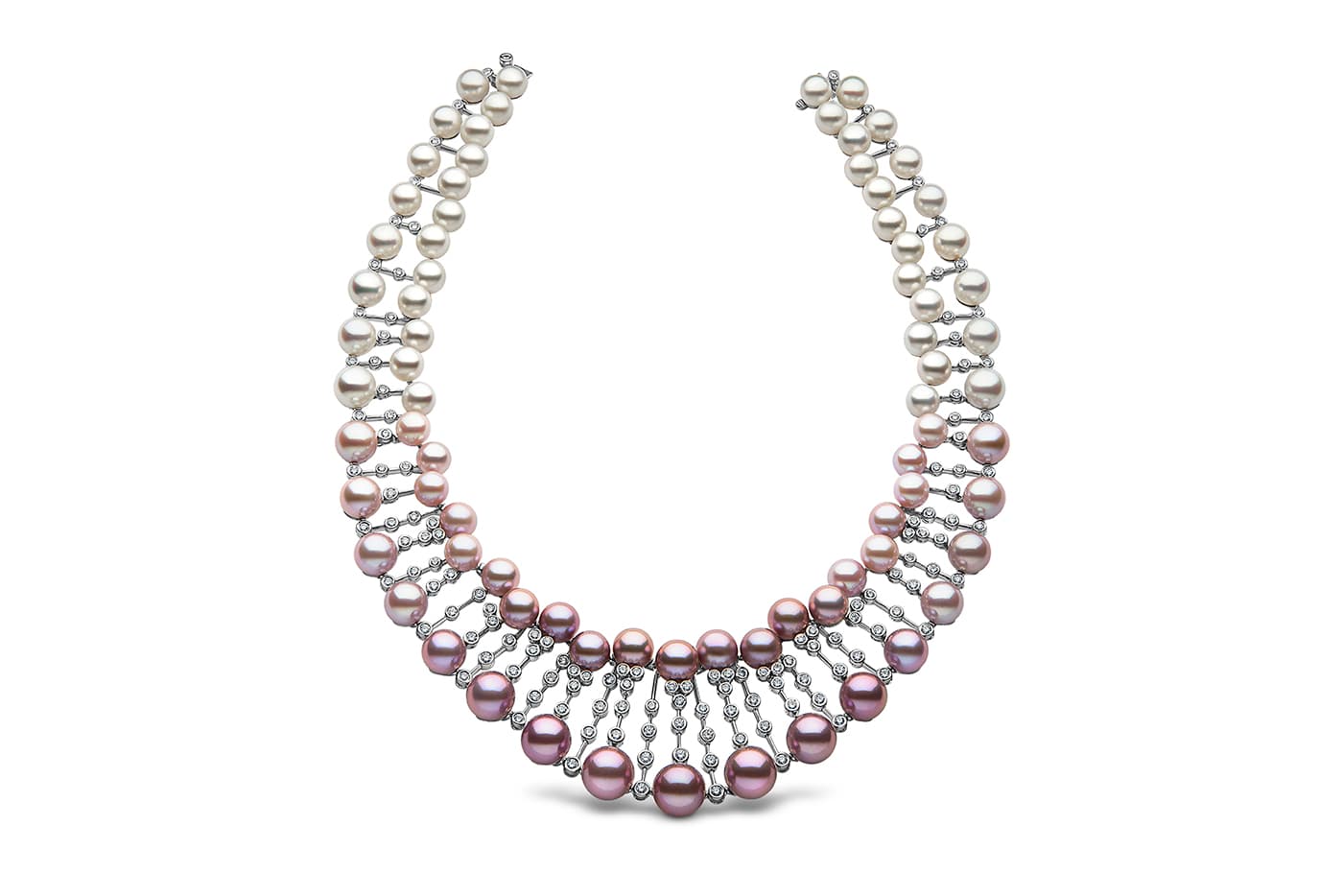  YOKO London necklace with white South Sea pearls, Radiant Orchid pearls and 12ct of diamonds in white gold