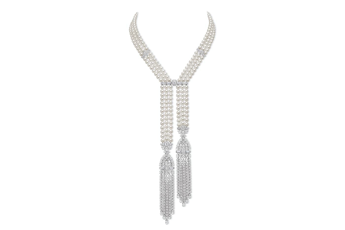  Harry Winston Draperie necklace with briolette cut diamonds, pearls and accenting diamonds in platinum