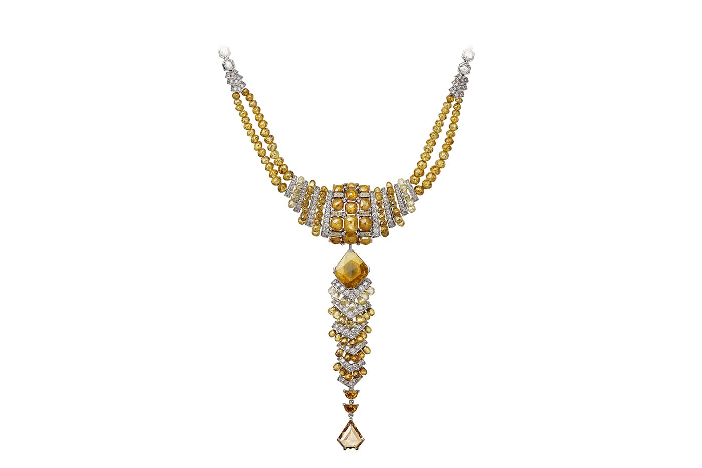  Cartier Yuma necklace with briolette cut yellow and accenting colourless diamonds in white gold