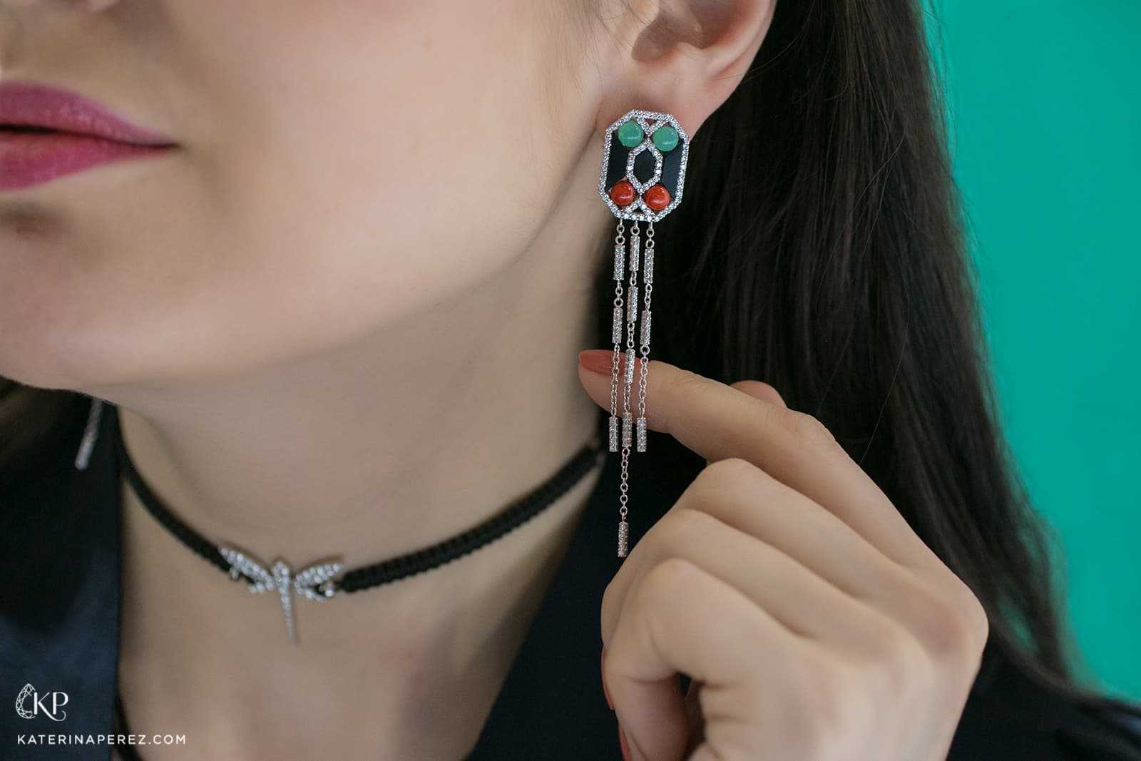  Anapsara Lempicka jewellery suite with diamonds and enamel in white gold