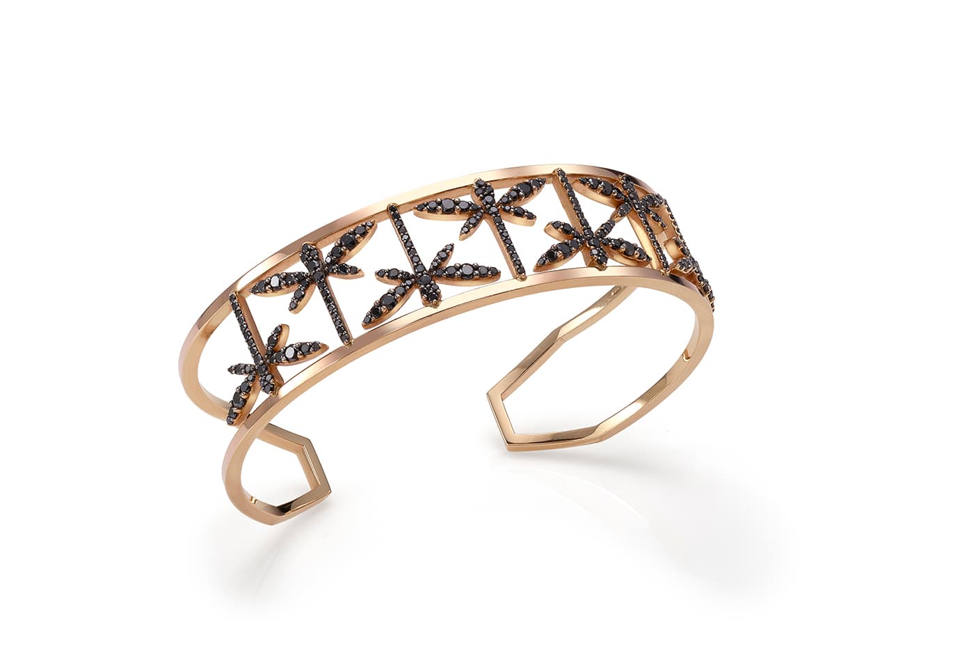 Anapsara Dragonfly cuff with black diamonds in rose gold