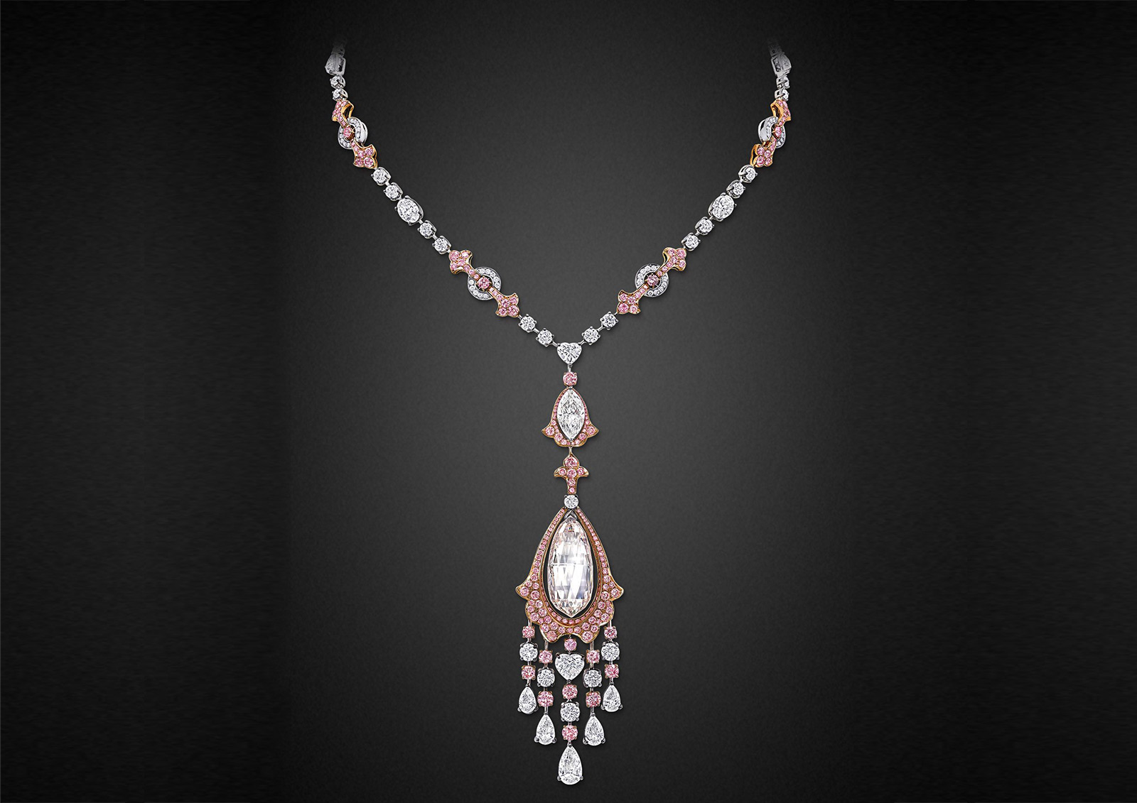 Graff necklace with pink and colourless diamonds in rose gold and platinum