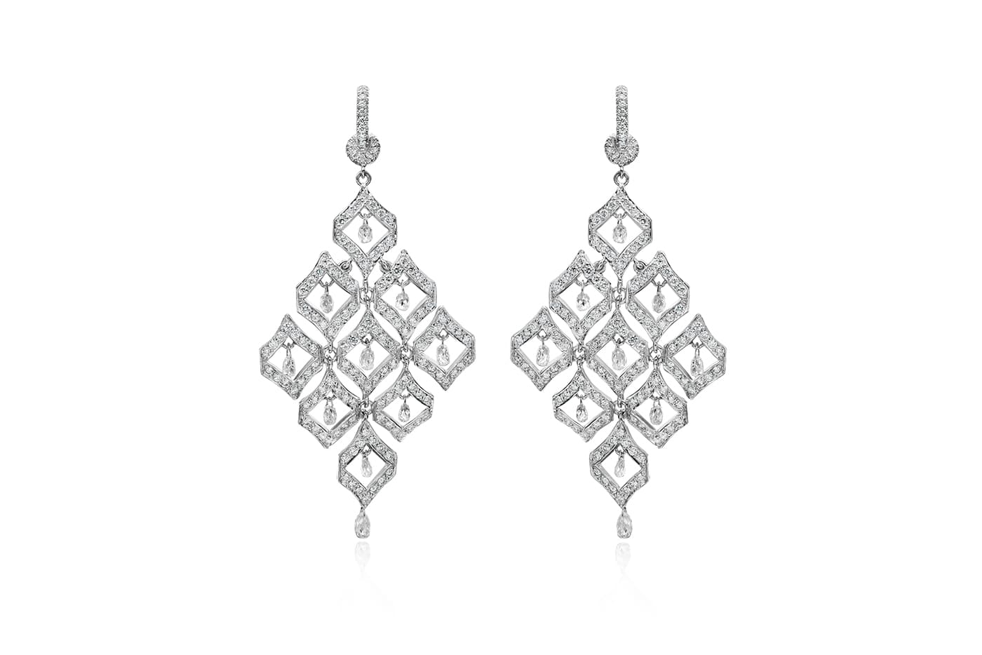  Nina Runsdorf earrings with briolette cut diamonds and accenting diamonds in white gold