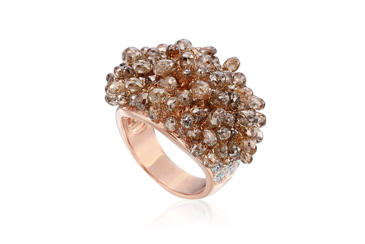  Nina Runsdorf ring with briolette cut brown diamonds in rose gold
