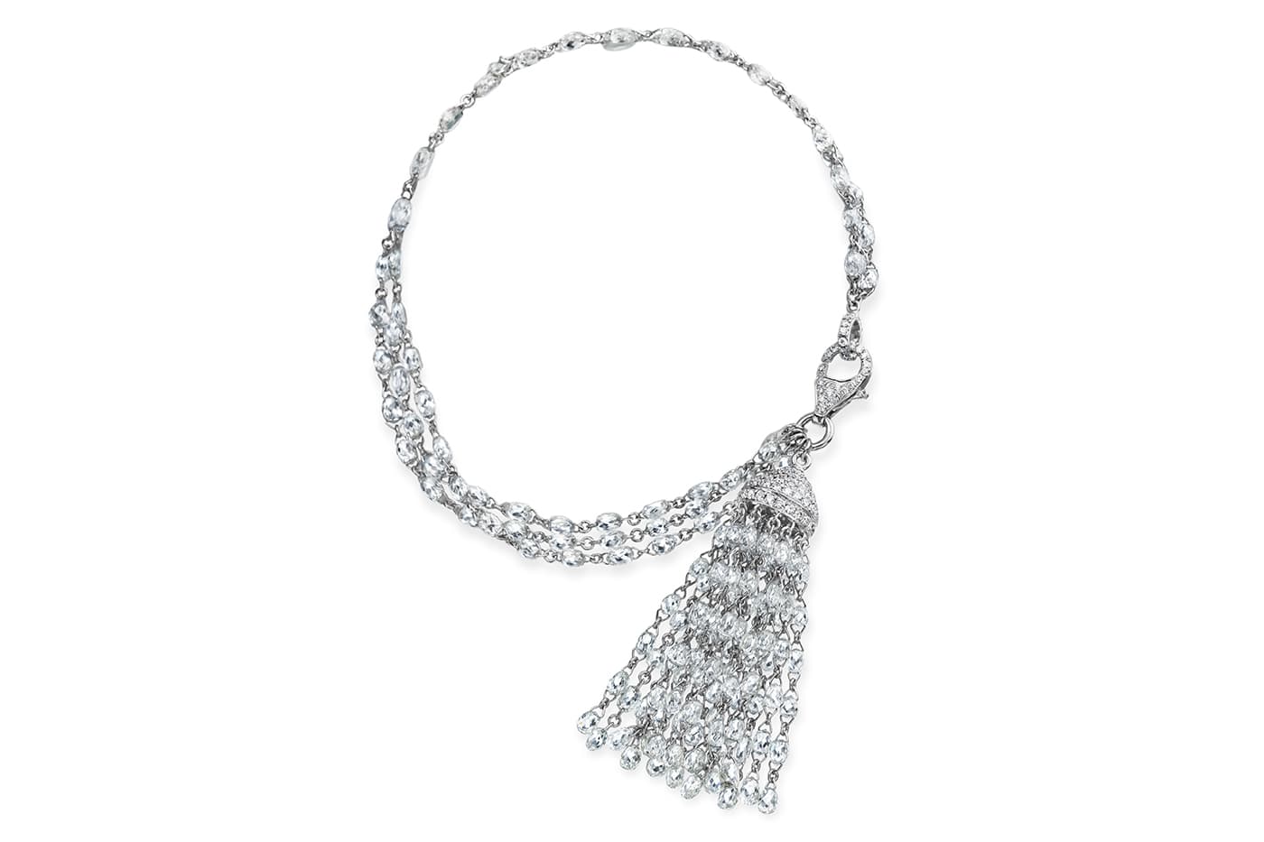  Nina Runsdorf necklace with briolette cut diamonds and accenting diamonds in white gold