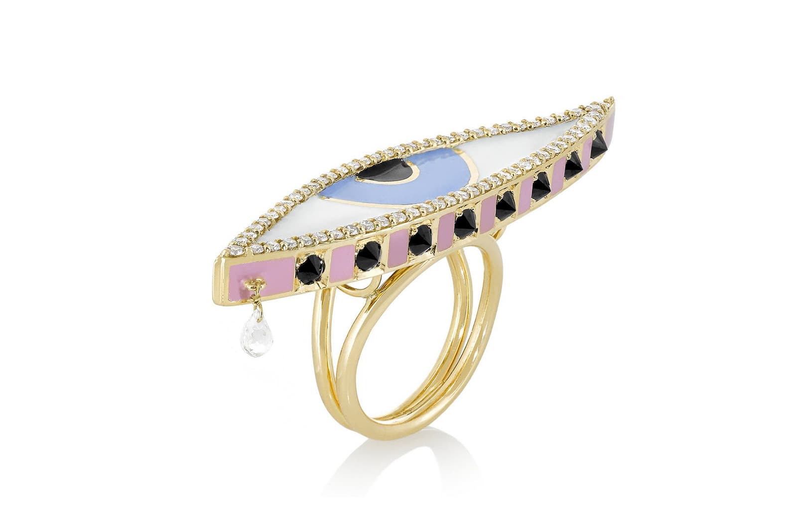  Holly Dyment ring with black and colourless diamonds and enamel in yellow gold