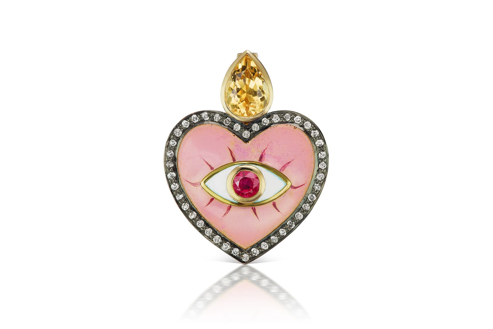  Holly Dyment charm with rubellite, diamonds, topaz and enamel in yellow and blackened gold