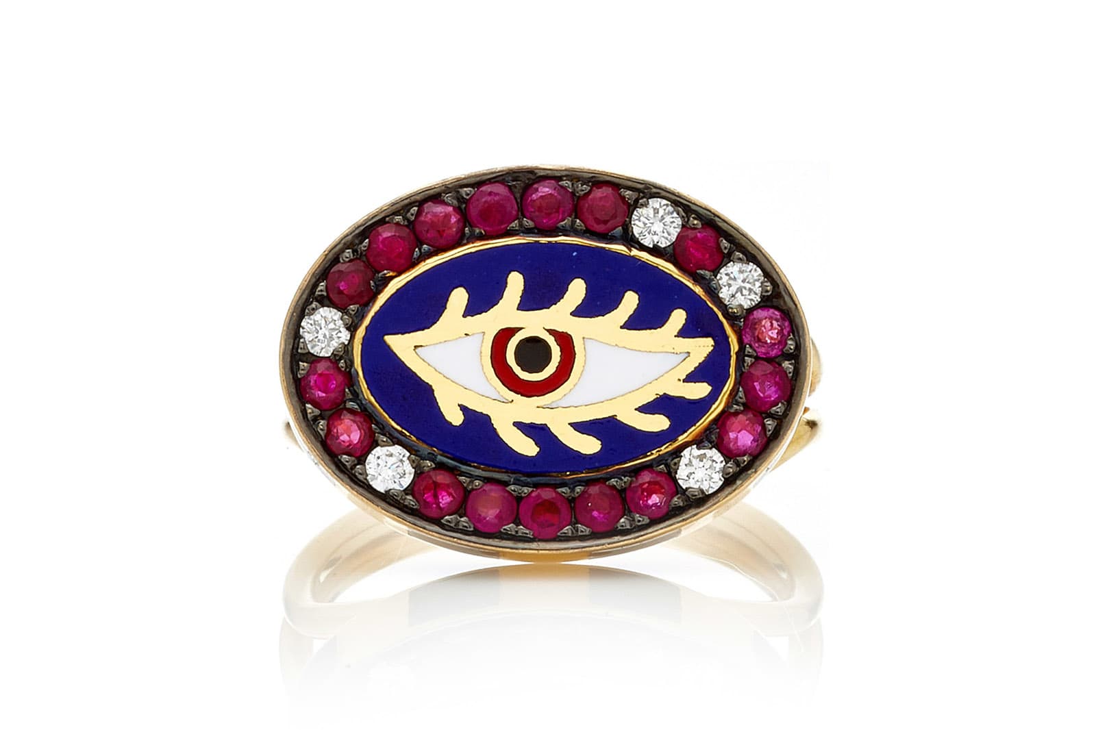  Holly Dyment Americana ring with rubies and diamonds in enamel, yellow and blackened gold