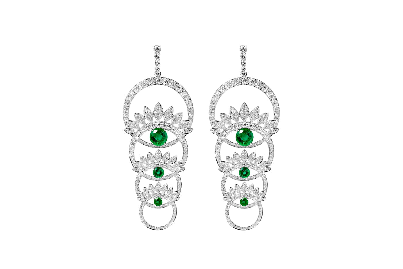 Tabayer earrings with emeralds and diamonds in white gold