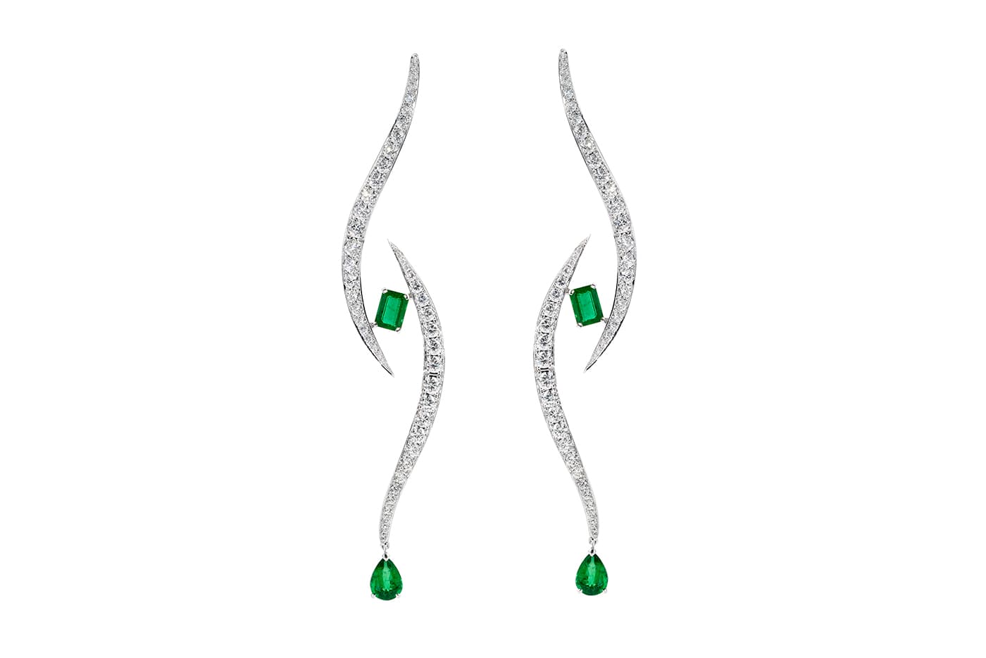  Tabayer earrings with emeralds and diamonds in white gold