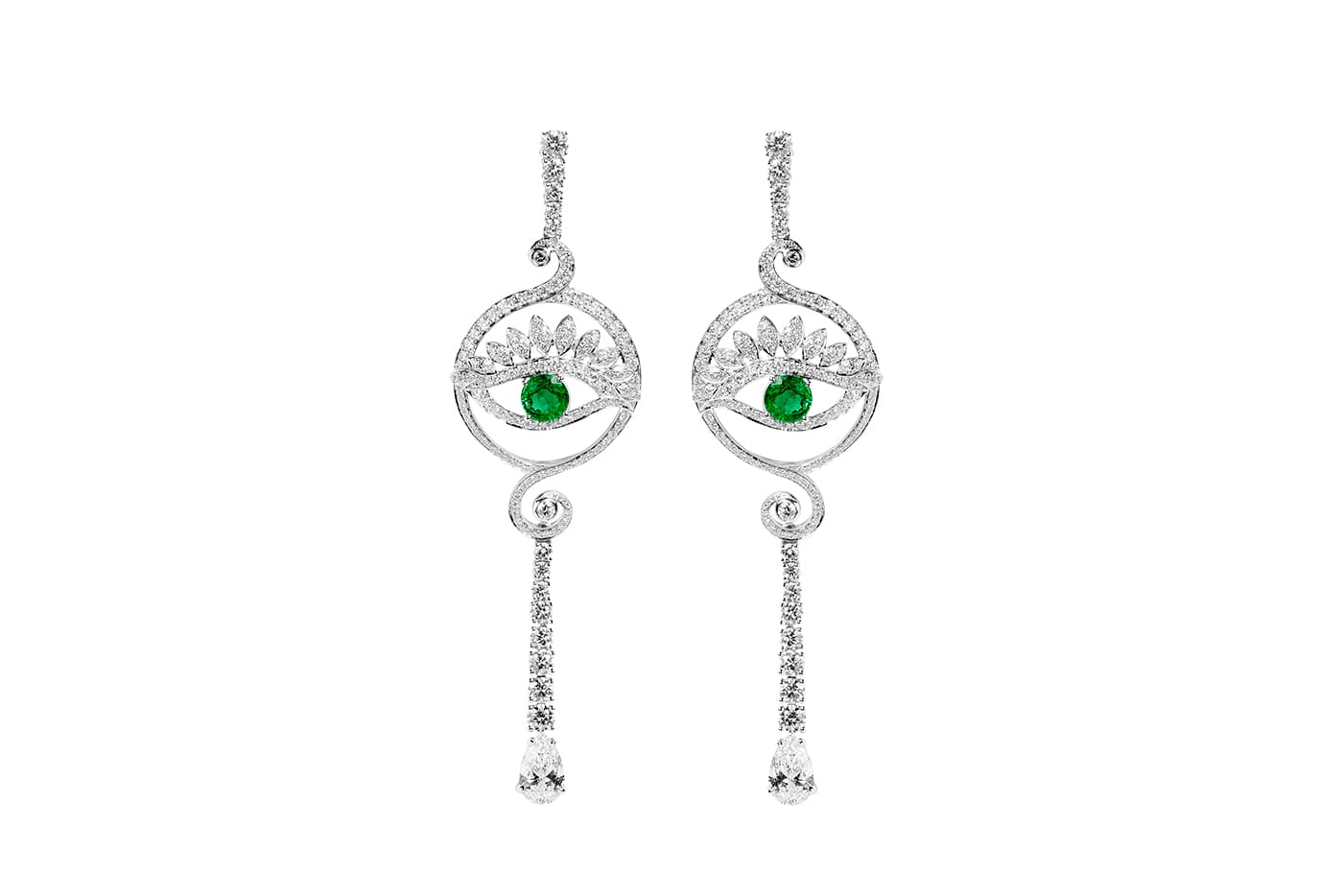  Tabayer earrings with emeralds and diamonds in white gold