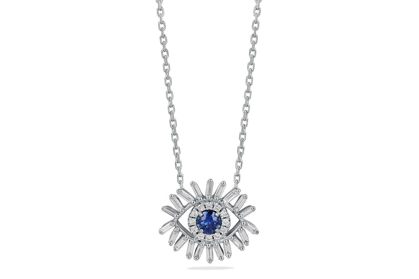  Suzanne Kalan Evil Eye Fireworks pendant with sapphire and diamonds in white gold