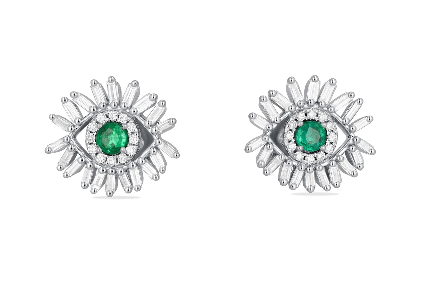 Suzanne Kalan Evil Eye Fireworks earrings with emerald and diamonds in white gold