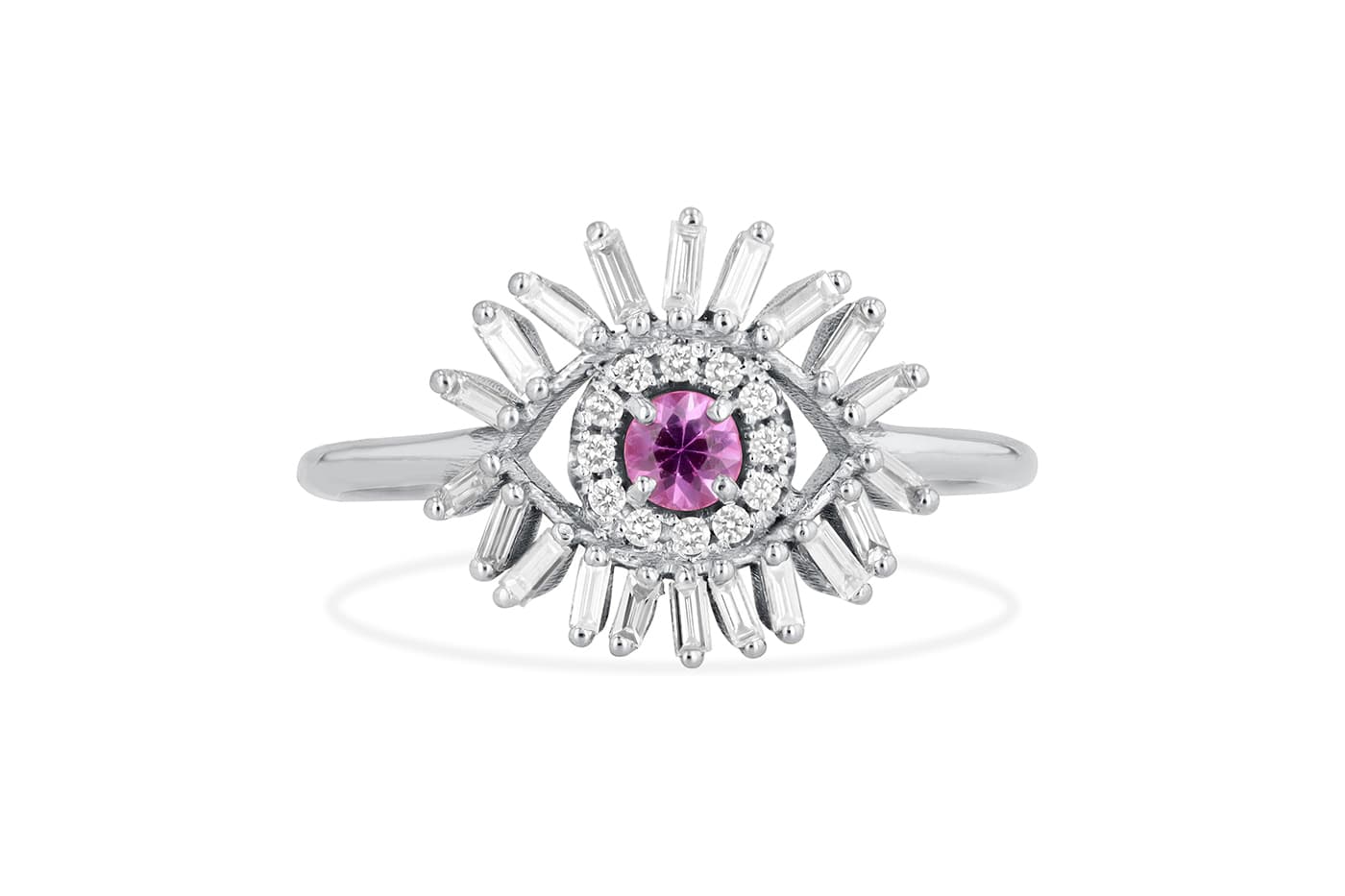  Suzanne Kalan Evil Eye Fireworks ring with pink sapphire and diamonds in white gold