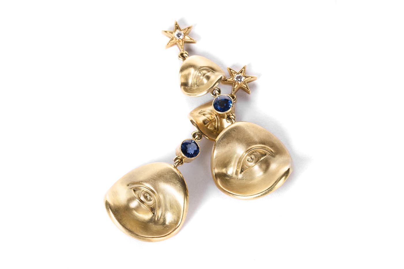  Anthony Lent earrings with sapphires and diamonds in yellow gold