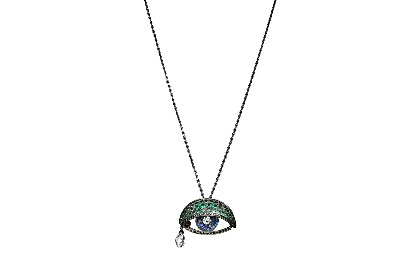  Solange Azagury Partridge pendant with sapphires, diamonds and emeralds in blackened gold