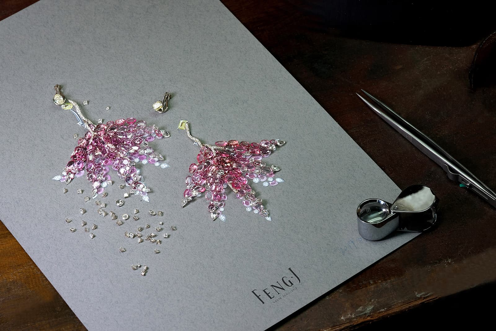  Feng J. Pink Maple Leaf earrings goauche 