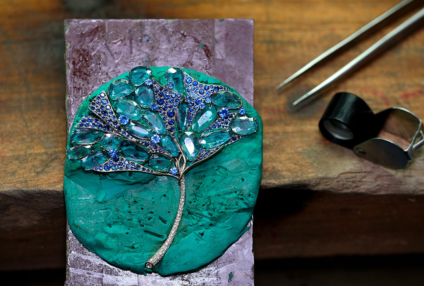 Feng J. Blue Ginko Leaf brooch in production 