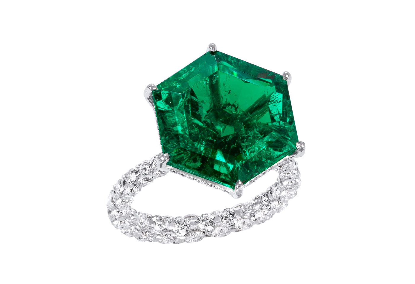  Boghossian Les Merveilles ring with 14.88ct Colombian emerald and diamonds in white gold 
