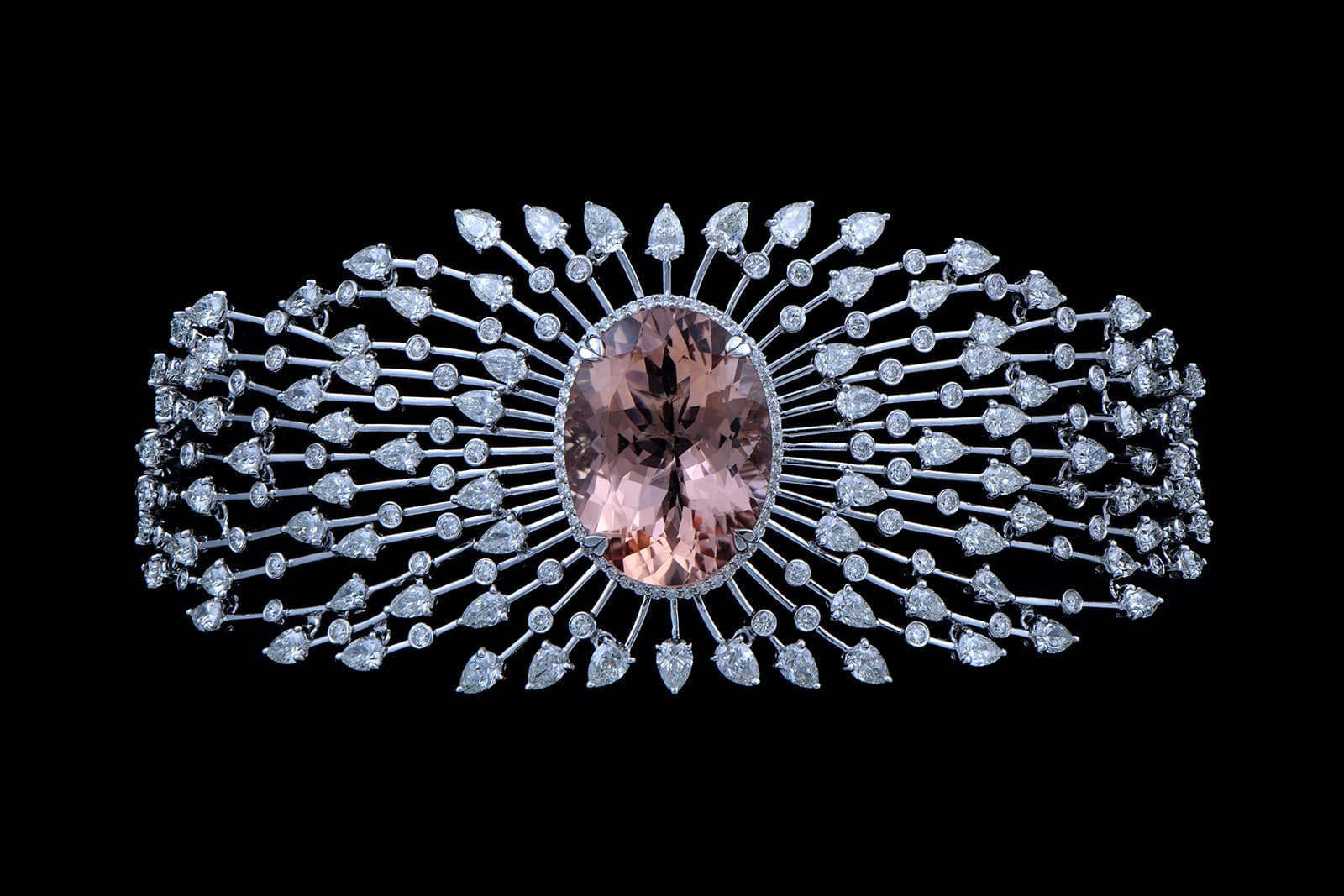 Dazzling Diamonds chocker by Jaipur Gems that features morganite and diamonds set in white gold