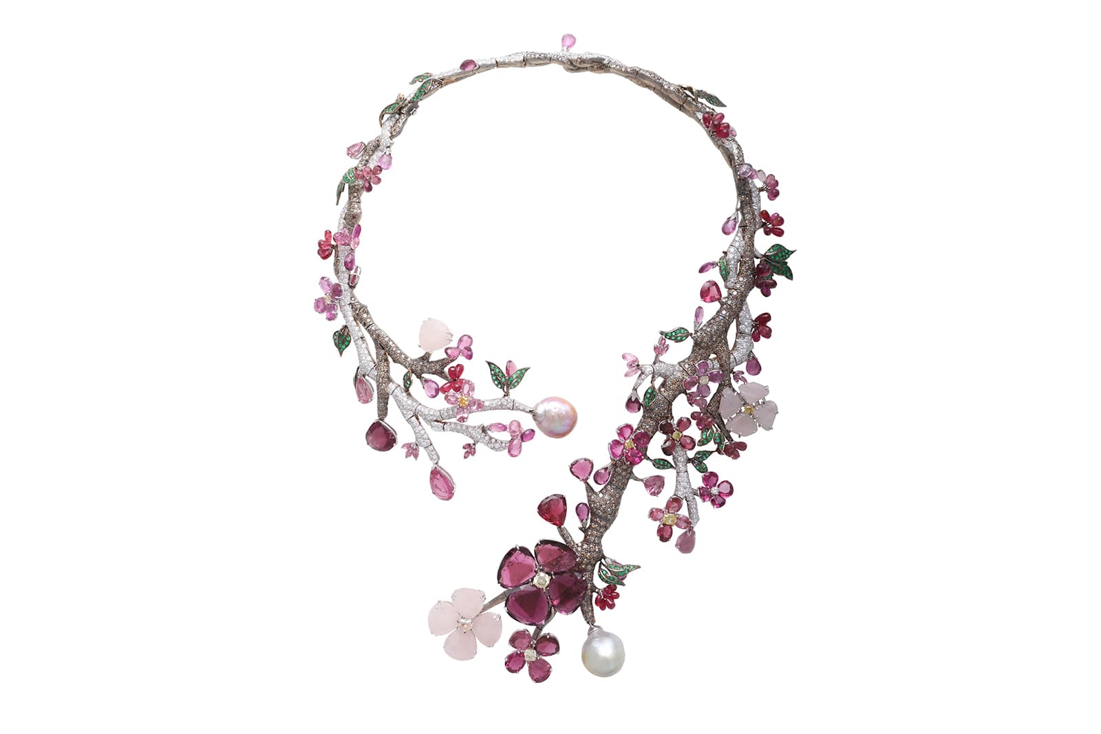  Hairaat Sakura necklace with tourmalines, pearls and diamonds