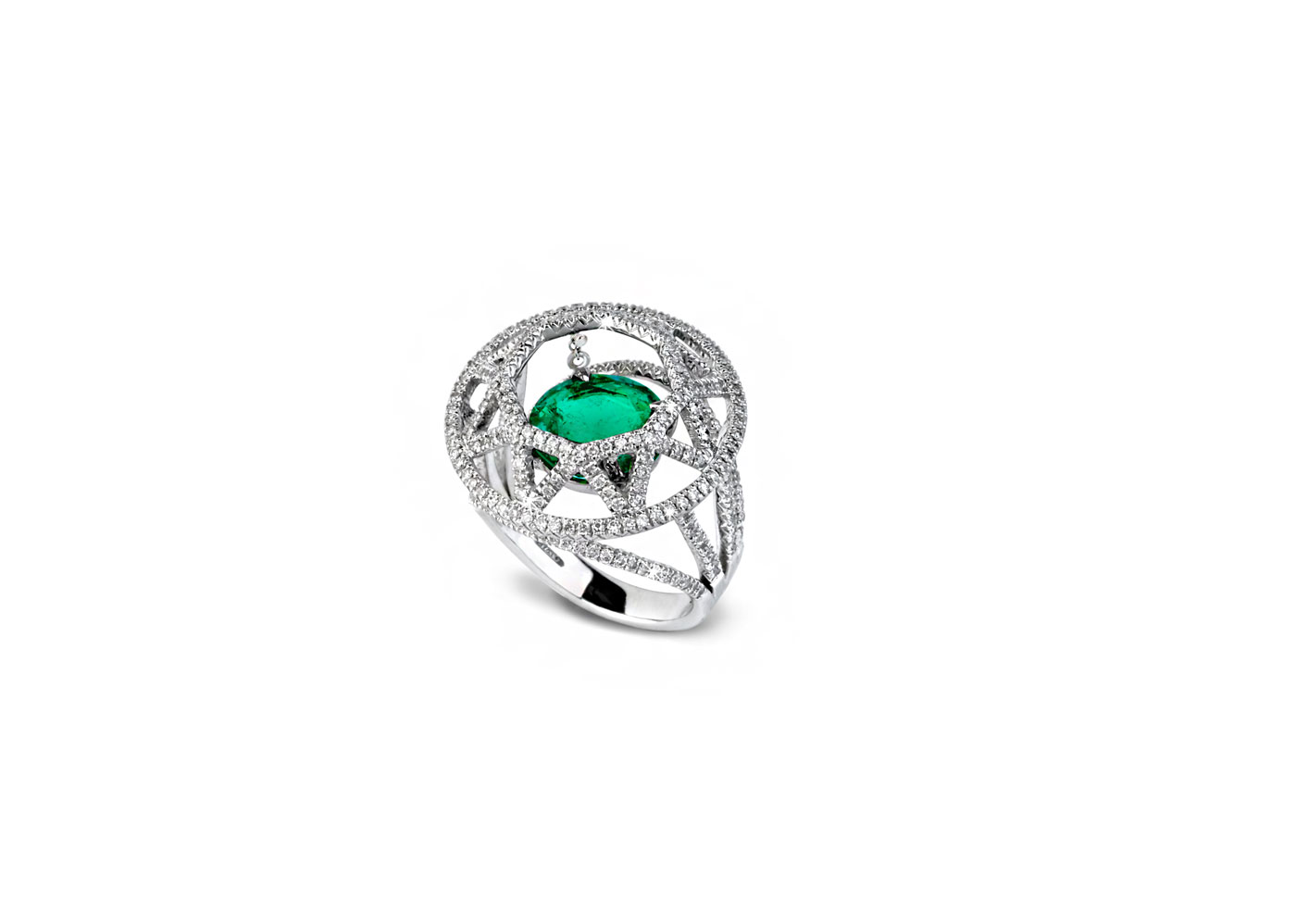  Fabio Salini Cage ring with emerald and diamonds