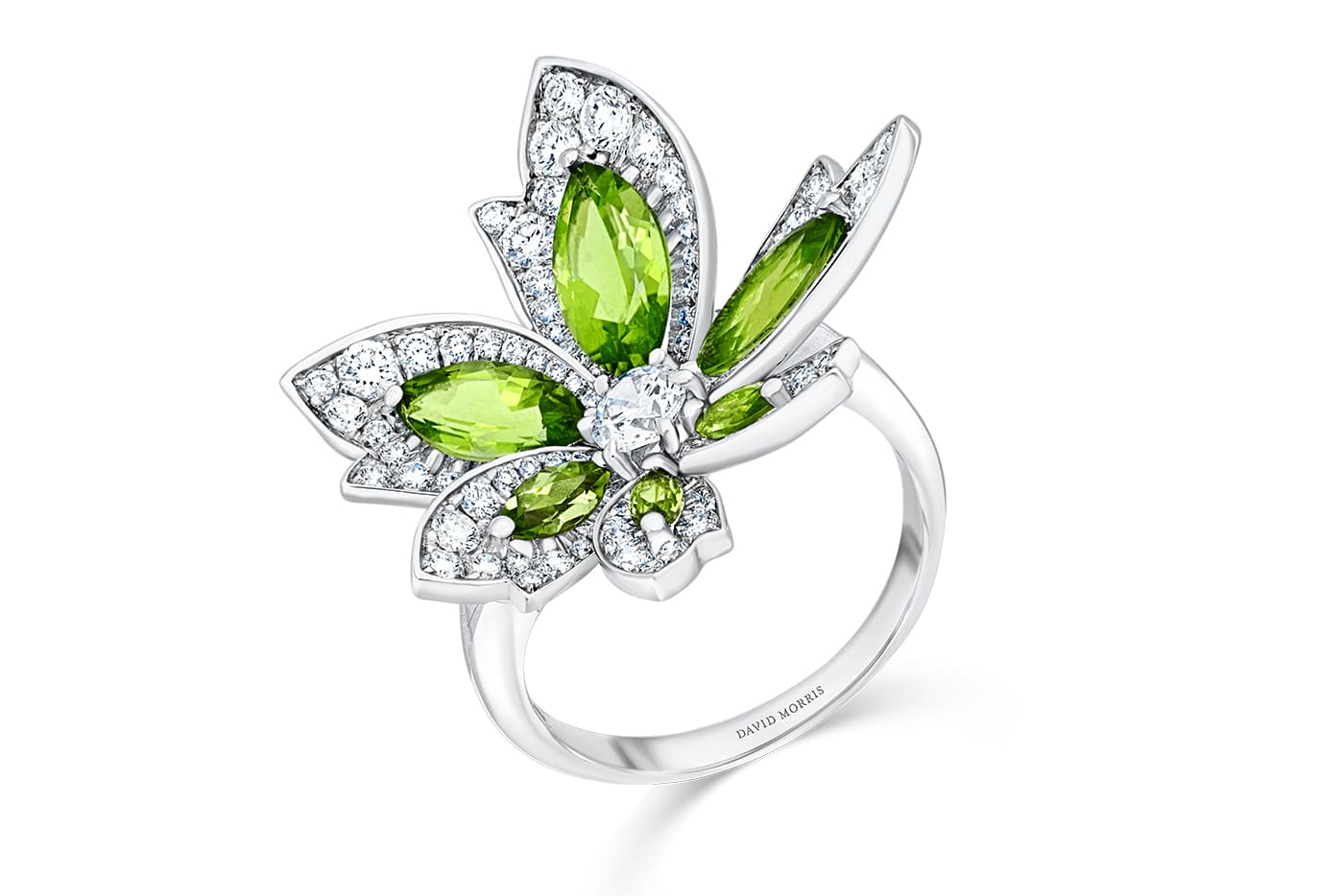  David Morris 'Palm' ring with tourmaline and diamonds in white gold