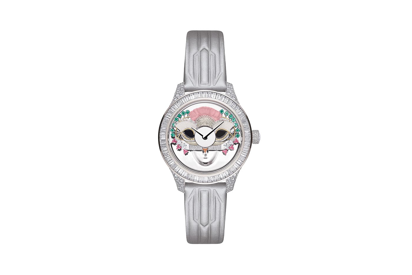   Dior Grand Bal Masqué No.2 with diamonds,pink quartz, emeralds, pink sapphires, Malaya garnet, yellow sapphires and feathers in white gold, yellow gold and platinum