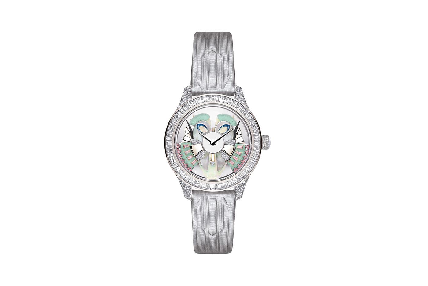  Dior Grand Bal Masqué No.6 with diamonds, chrysoprase, pink sapphires, opals, mother-of-pearl and feathers in white gold, yellow gold and platinum