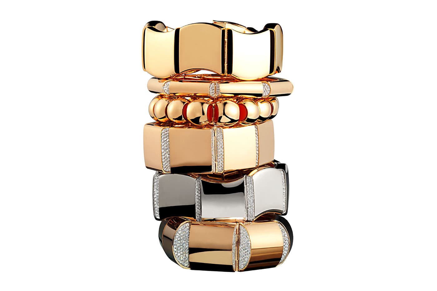 Vhernier Sorpresa bracelets with diamonds in yellow, rose and white gold