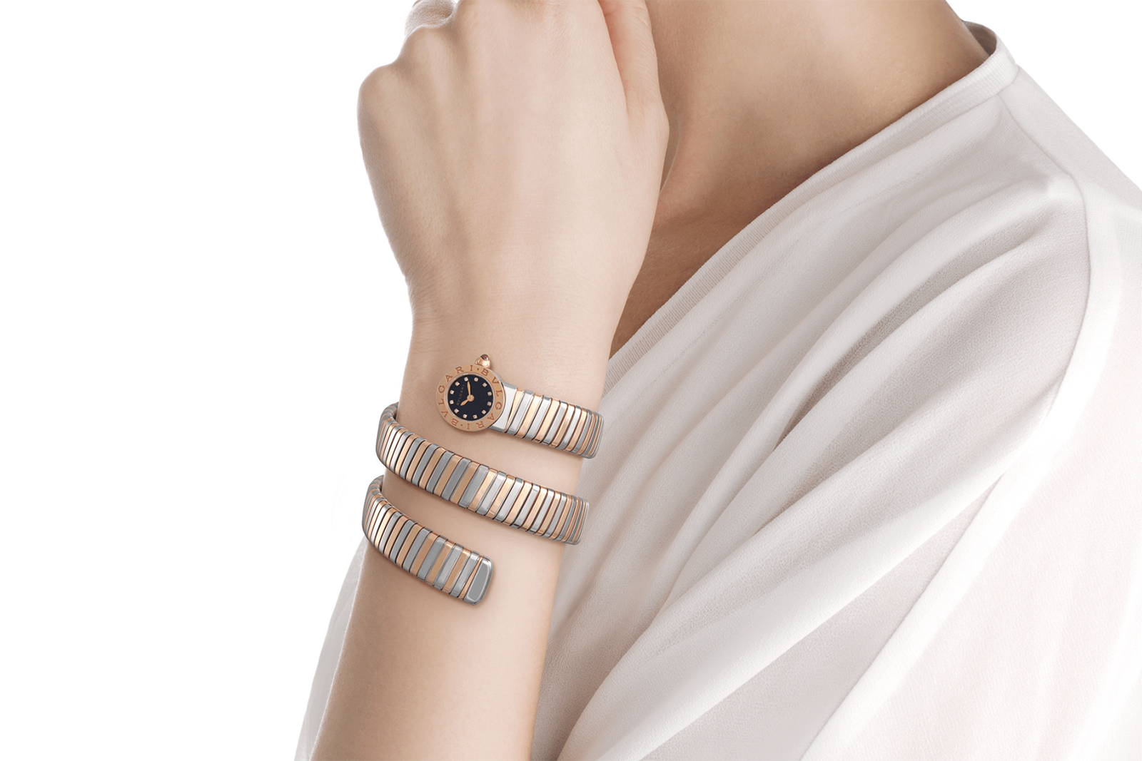  Bulgari Tubogas watch with diamonds and black laquer in yellow and white gold