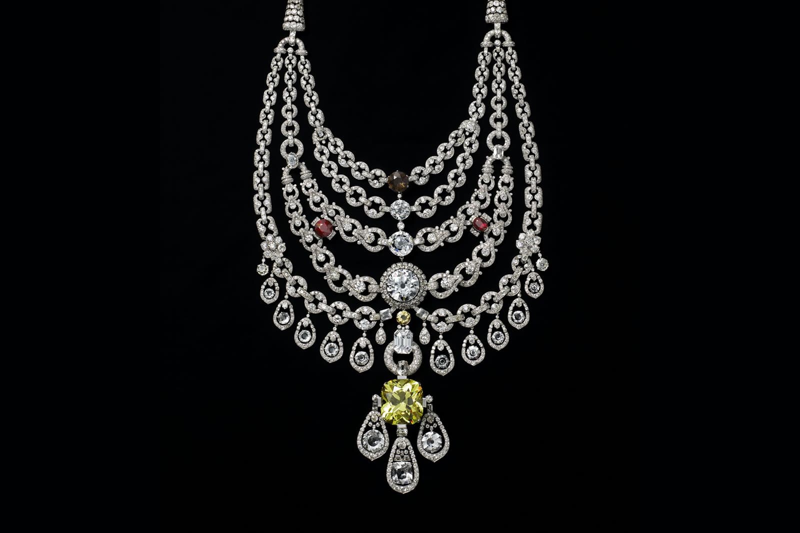  The Patiala Necklace by Cartier with 234.65 carat cushion cut yellow diamond