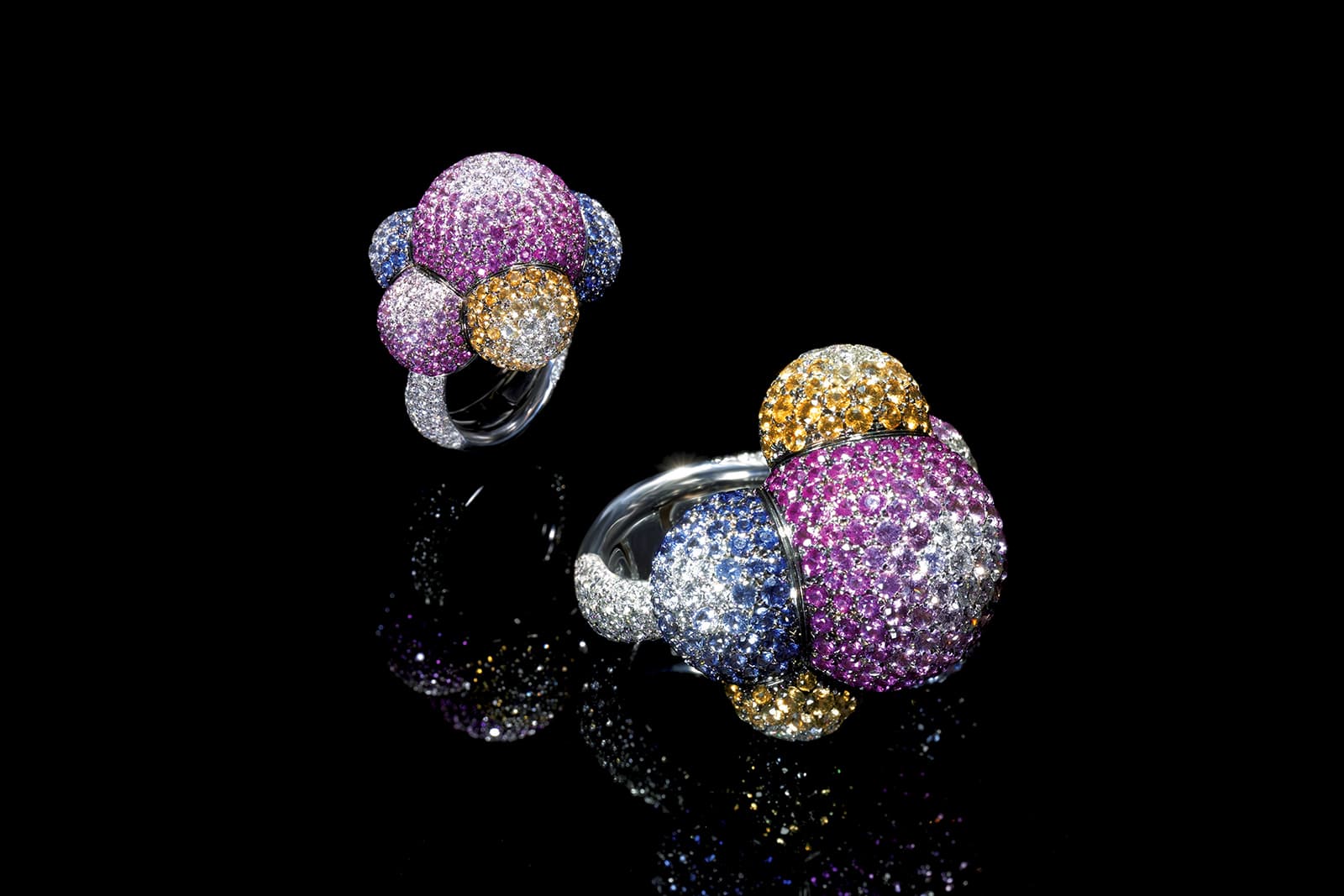  Palmiero ring with sapphires and diamonds in white gold