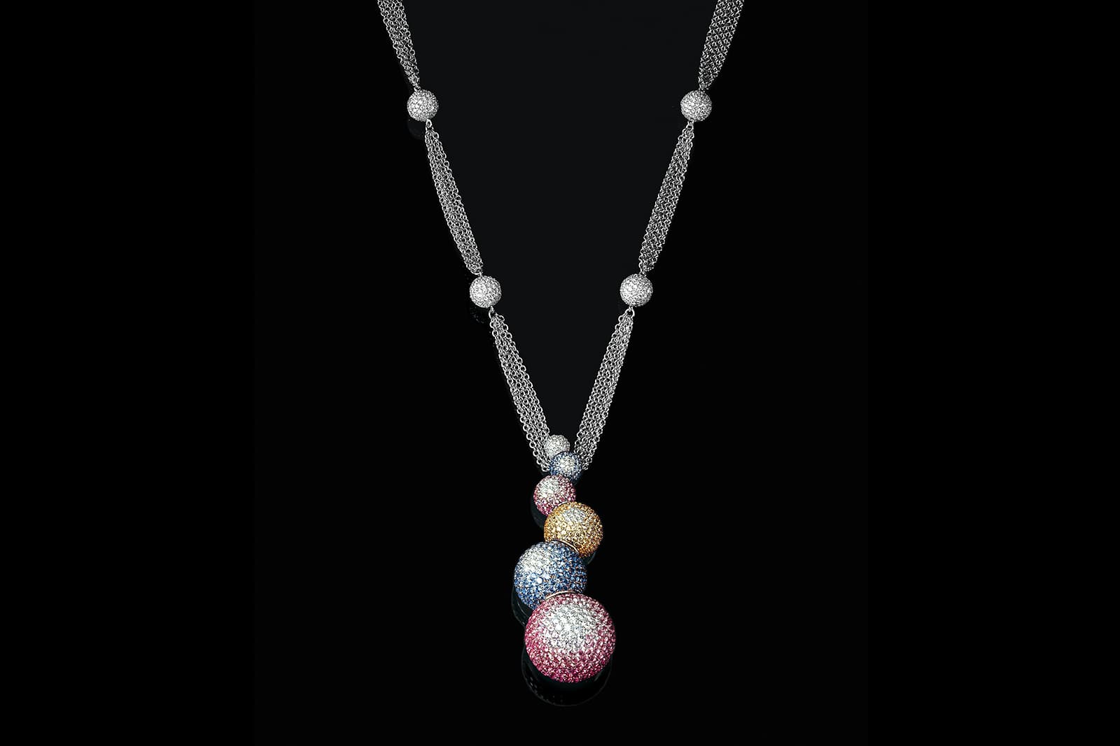 Palmiero necklace with sapphires and diamonds in white gold
