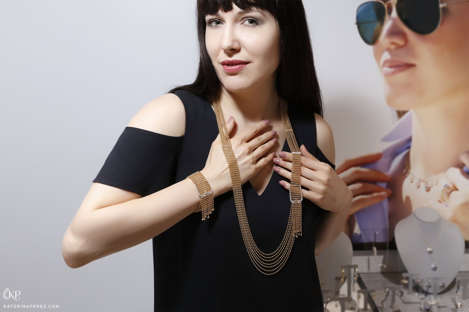 Maria Canale Flapper collection necklace and bracelet with diamonds in yellow gold
