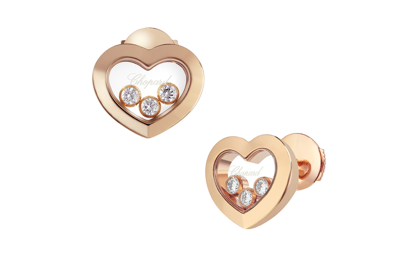  Chopard Happy Diamonds collection earrings with diamonds in rose gold