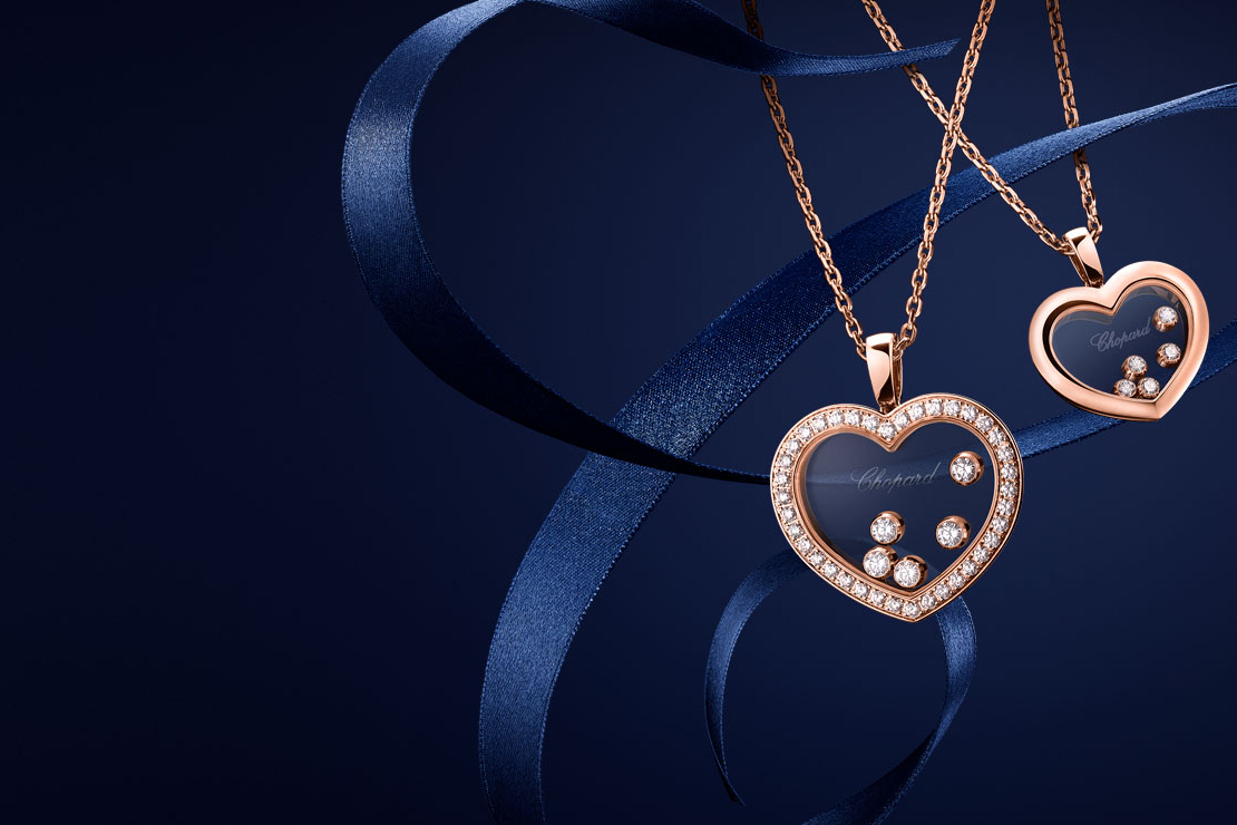 Chopard Happy Diamonds collection pendants with diamonds in rose gold