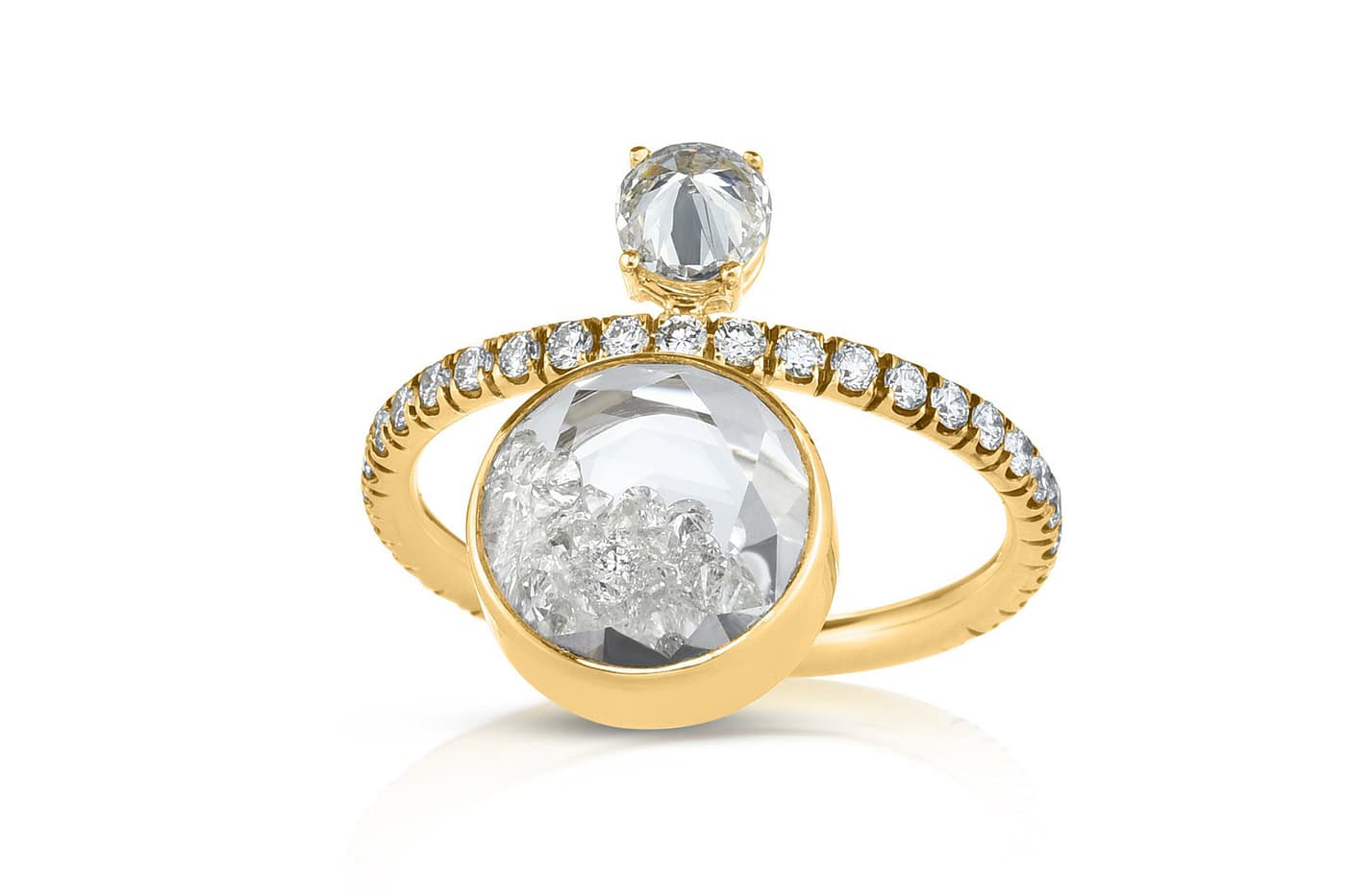  Moritz Glik ring with sapphire glass and diamonds in yellow gold