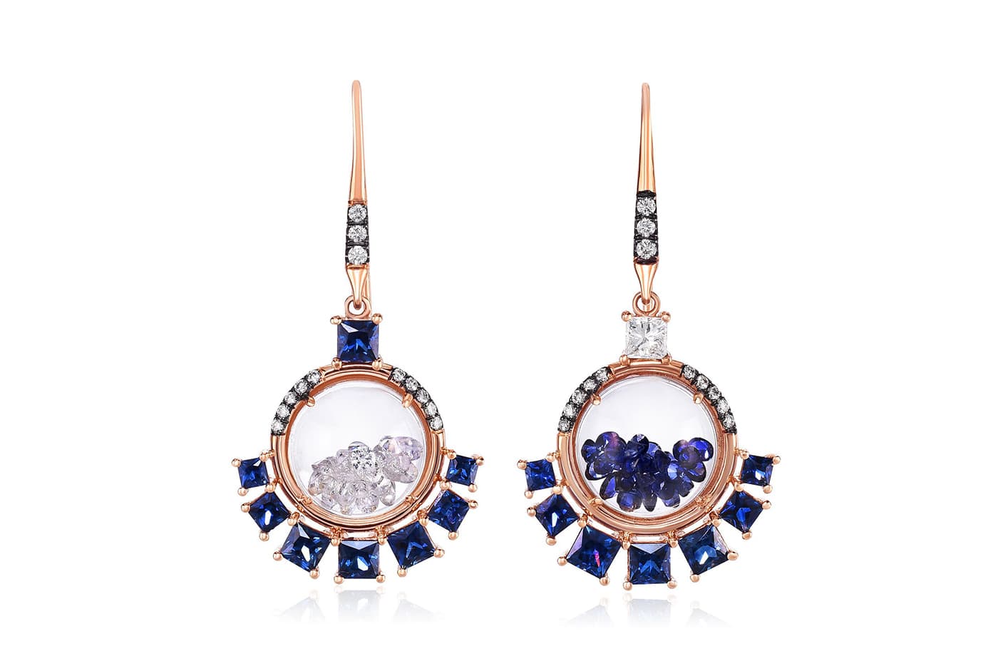  Moritz Glik earrings with sapphire glass, diamonds and sapphires in rose gold