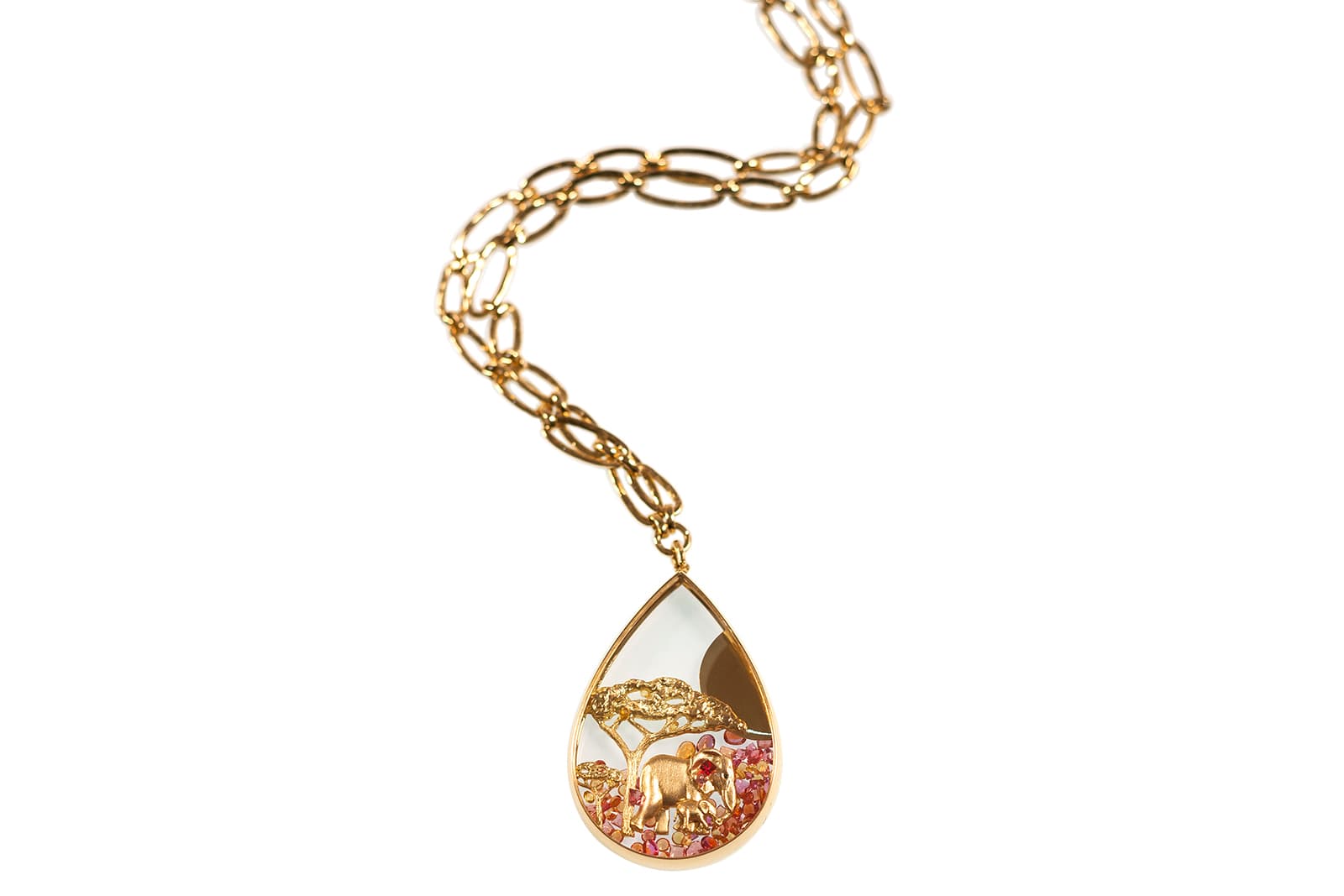  Alexandra Abramczyk’s Secret Glass collection pendant with orange and yellow sapphires in yellow gold