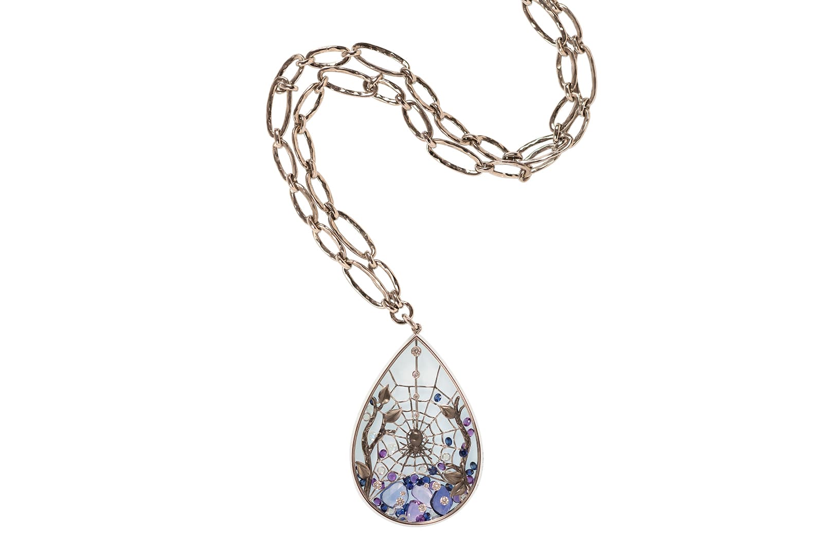  Alexandra Abramczyk’s Secret Glass collection pendant with sapphires, moonstones, amethyst and diamonds in white gold