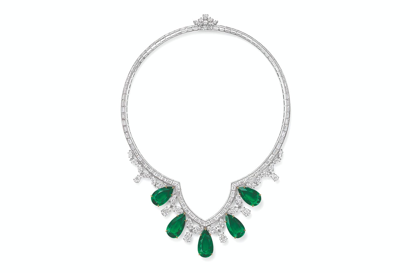 Harry Winston 'Cathedral' necklace from the 'New York' collection with Colombian emeralds and diamonds in platinum