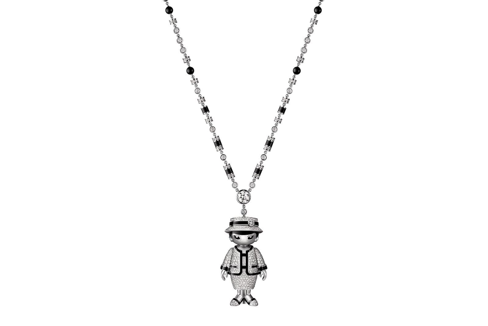 Chanel Watches 'SAUTOIR COCO' secret pendant with 16.96ct of diamonds, Akoya pearls and onyx in enamel and white gold