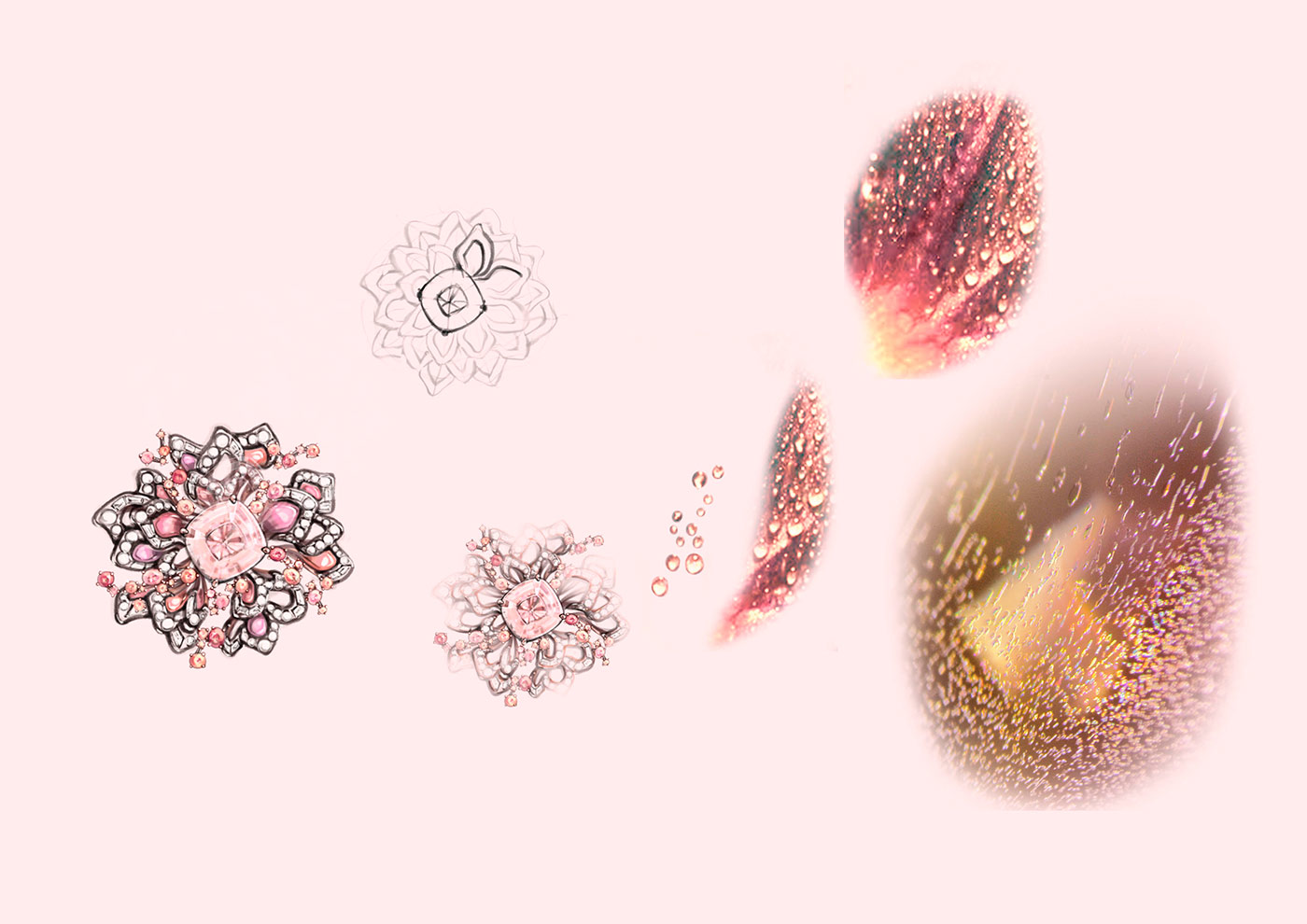  Gouache of the Gübelin ‘Rising Lotus’ ring from the 'Aurora' collection 
