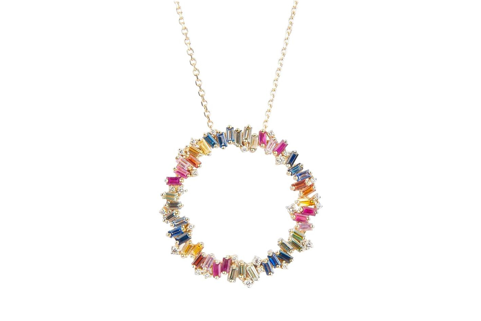  Suzanne Kalan 'Rainbow Zig Zag Circle' pendant with multi-colour sapphires and diamonds in yellow gold