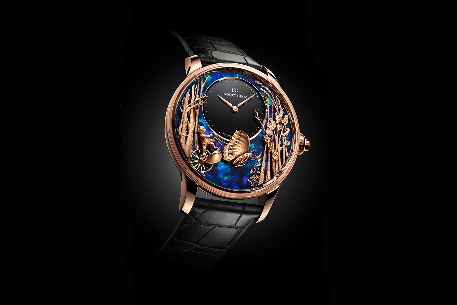 Jacquet Droz Loving Butterfly Automaton Opale watch with opal in rose gold