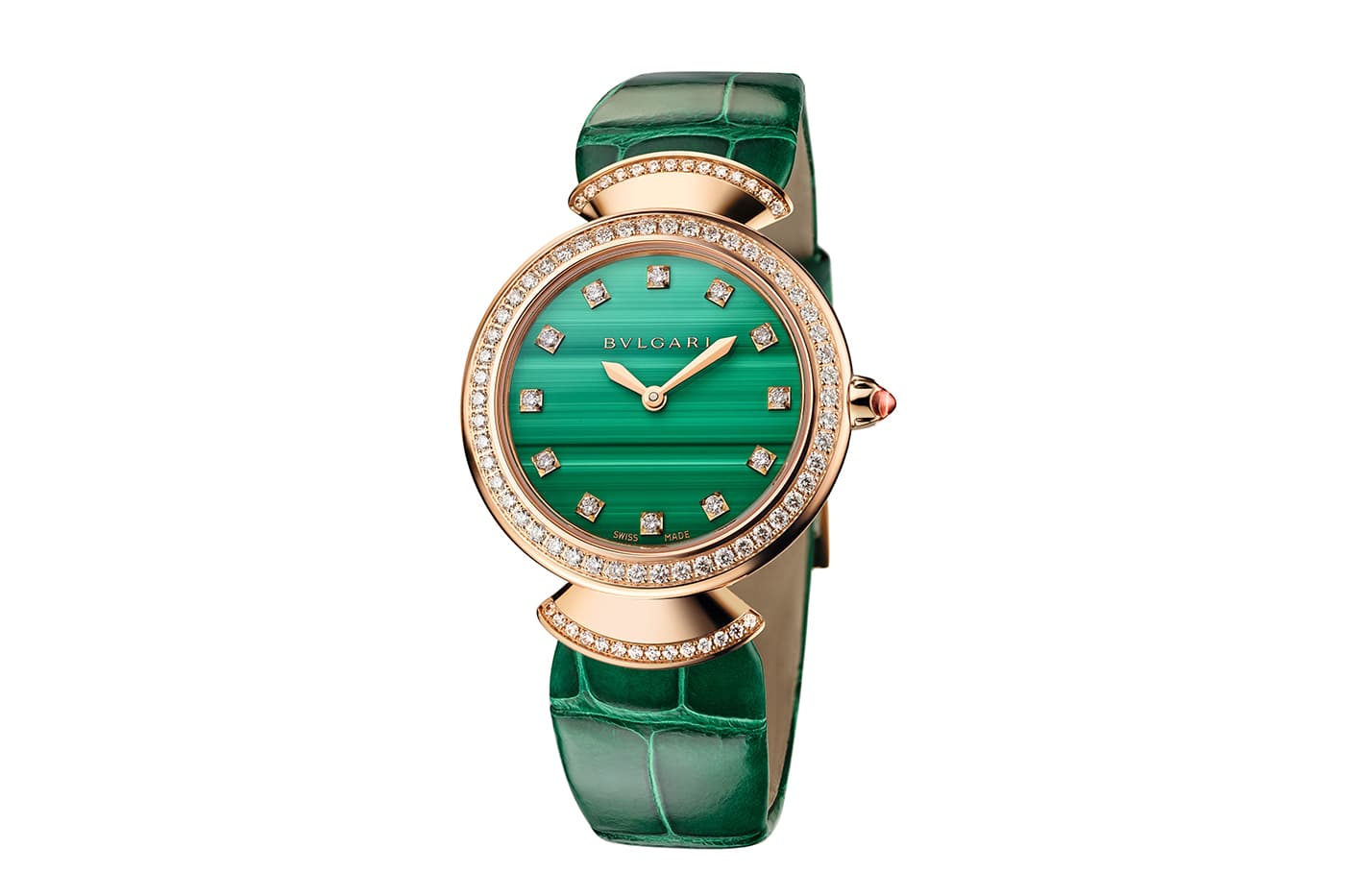  Bvlgari Diva’s Dream watch with malachite and diamonds in rose gold